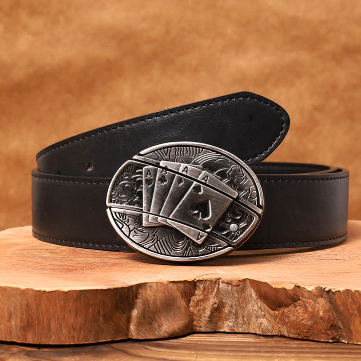 Ceinture en cuir pour homme avec couteau pliant caché Poker 4 Ace - Poker 4 As - Ceinture en PU noir - 42 - image 4