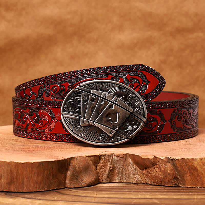 Ceinture en cuir pour homme avec couteau pliant caché Poker 4 Ace - Poker 4 As - Ceinture marron sculptée - 42 - image 8