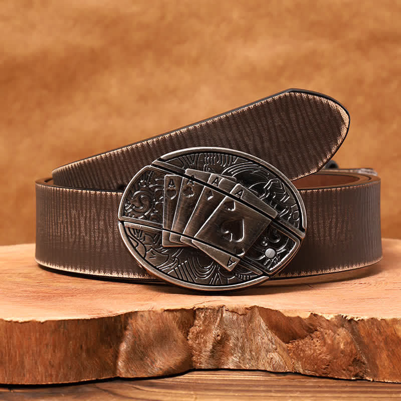 Ceinture en cuir pour homme avec couteau pliant caché Poker 4 Ace - Poker 4 As - Ceinture marron vieillie - 42 - image 10