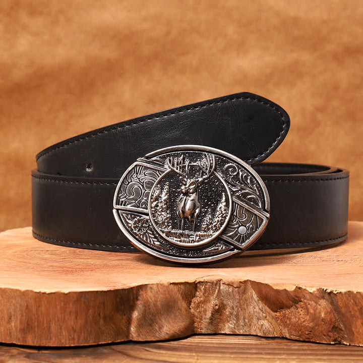 Ceinture en cuir pour homme avec couteau pliant caché en forme de cerf forestier - Cerf - Ceinture en PU noir - 42 - image 5