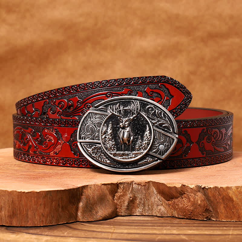 Ceinture en cuir pour homme avec couteau pliant caché en forme de cerf forestier