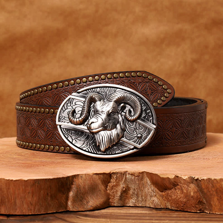 Ceinture en cuir pour homme avec couteau pliant caché en forme de chèvre