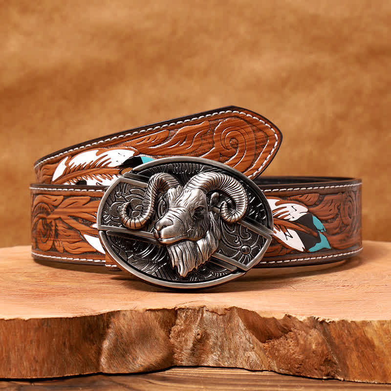 Ceinture en cuir pour homme avec couteau pliant caché en forme de chèvre