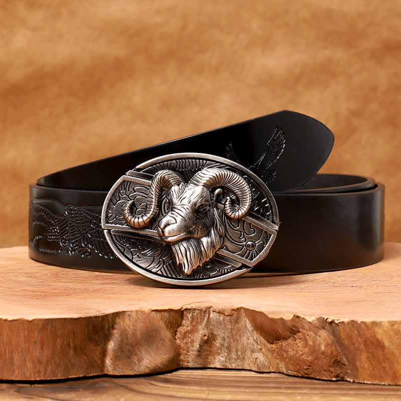 Ceinture en cuir pour homme avec couteau pliant caché en forme de chèvre