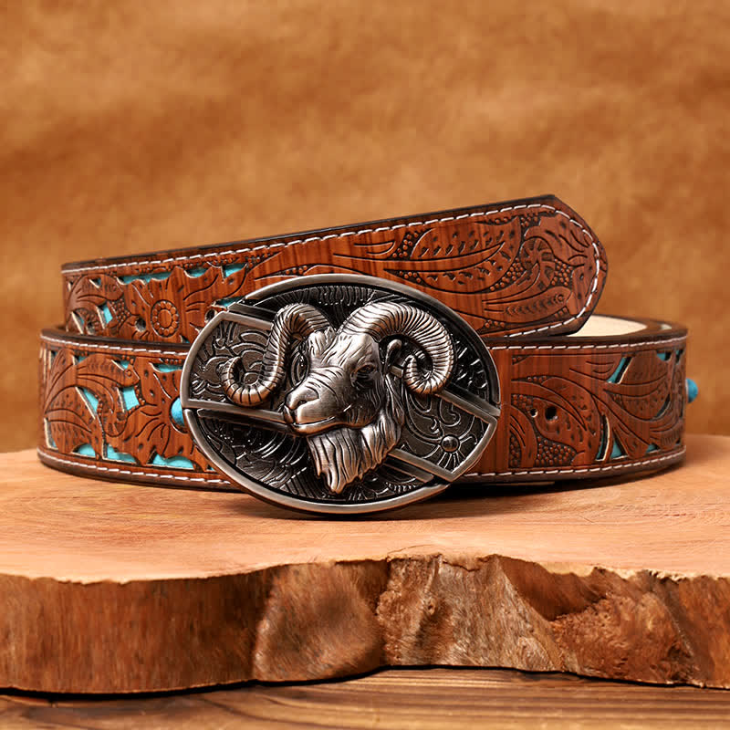 Ceinture en cuir pour homme avec couteau pliant caché en forme de chèvre