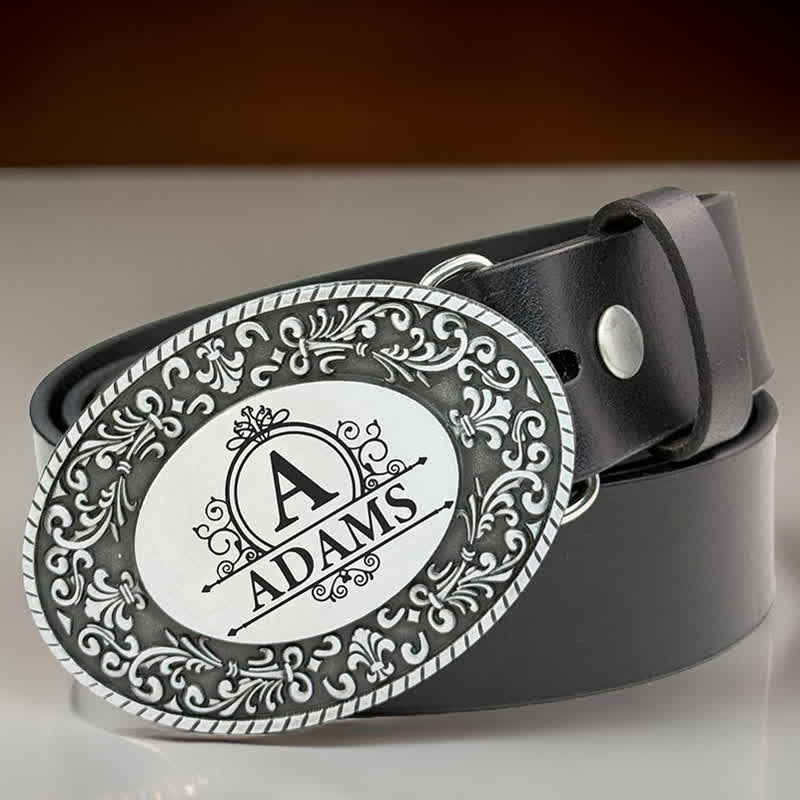Ceinture en cuir ronde avec nom gravé personnalisé et monogramme à boucle DIY - image 0