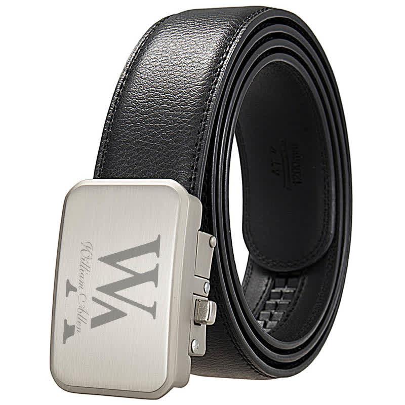 Idée cadeau personnalisée avec monogramme et ceinture en cuir à boucle automatique - Noir #1 - 46 - image 2