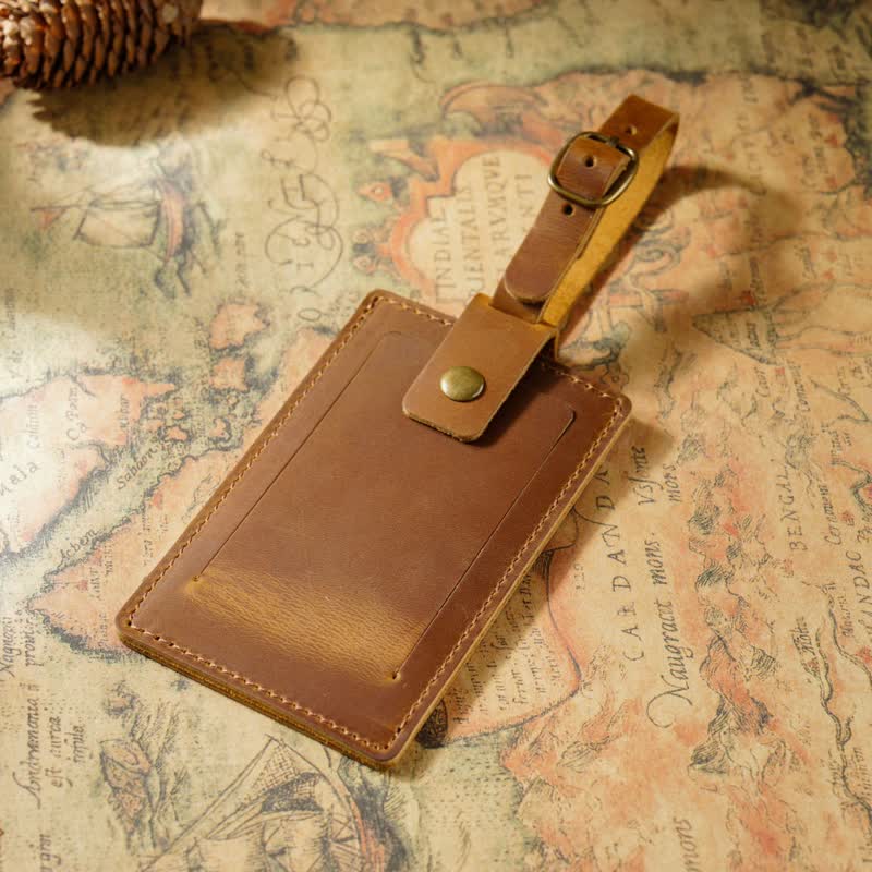 Étiquette de bagage en cuir de vachette recto verso avec texte personnalisé - Brun - image 2