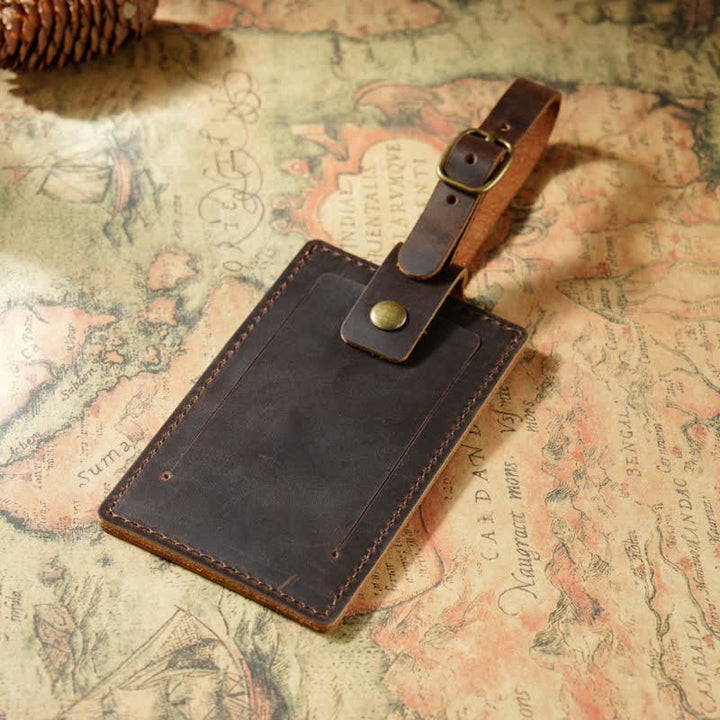 Étiquette de bagage en cuir de vachette recto verso avec texte personnalisé - Café - image 10