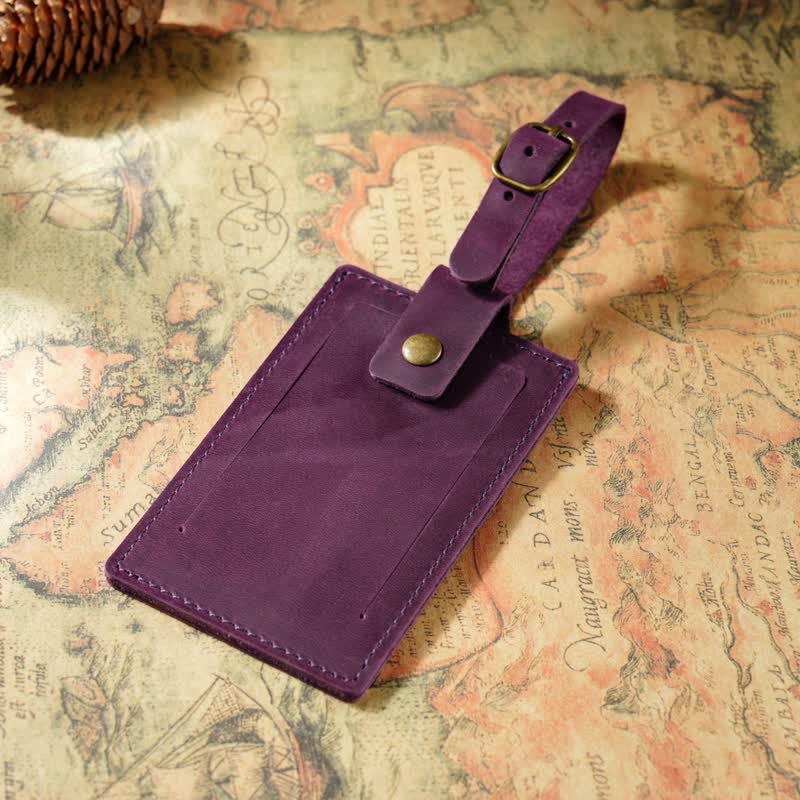 Étiquette de bagage en cuir de vachette recto verso avec texte personnalisé - Violet - image 14