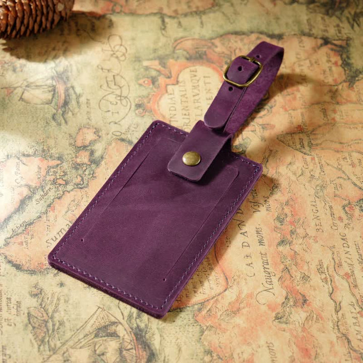 Étiquette de bagage en cuir de vachette recto verso avec texte personnalisé - Violet - image 14