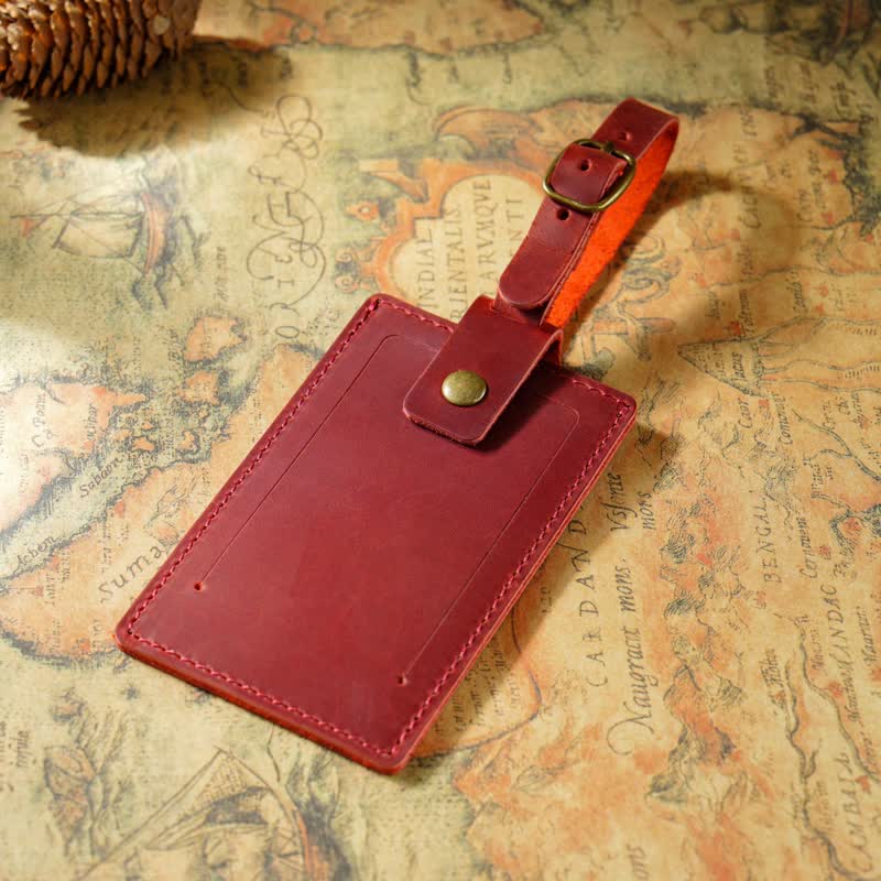 Étiquette de bagage en cuir de vachette recto verso avec texte personnalisé - Rouge - image 12