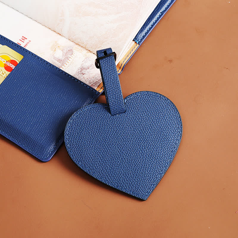 Lot de 2 étuis de passeport de couleur unie et étiquette de bagage en cuir motif cœur