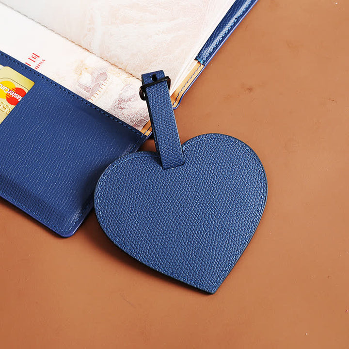 Lot de 2 étuis de passeport de couleur unie et étiquette de bagage en cuir motif cœur