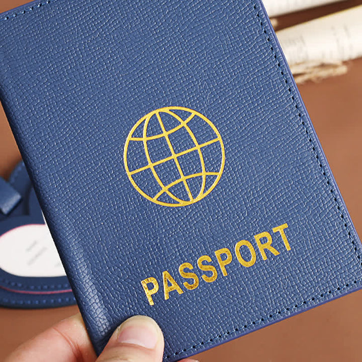 Lot de 2 étuis de passeport de couleur unie et étiquette de bagage en cuir motif cœur