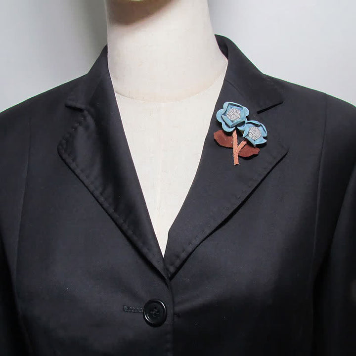 Broche en tissu à doubles fleurs bleu pâle, design original pour mariage