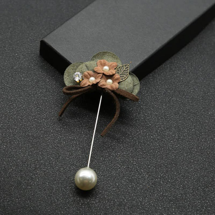 Broche en tissu à fleurs vert foncé, design original pour mariage