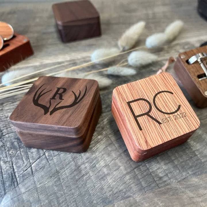 1 paire de boutons de manchette classiques en bois avec nom personnalisé et boîte - image 1