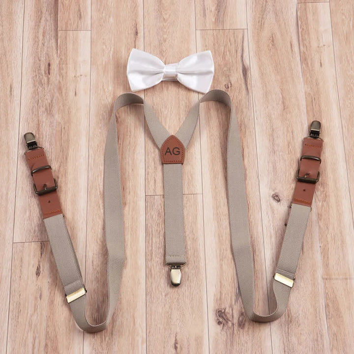 Ensemble de 2 bretelles réglables avec nœud papillon et 3 clips, monogramme personnalisé