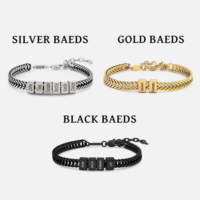 Bracelet en acier inoxydable avec perles personnalisées et nom de famille pour papa