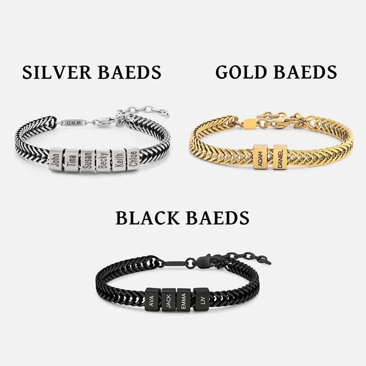 Bracelet en acier inoxydable avec perles personnalisées et nom de famille pour papa