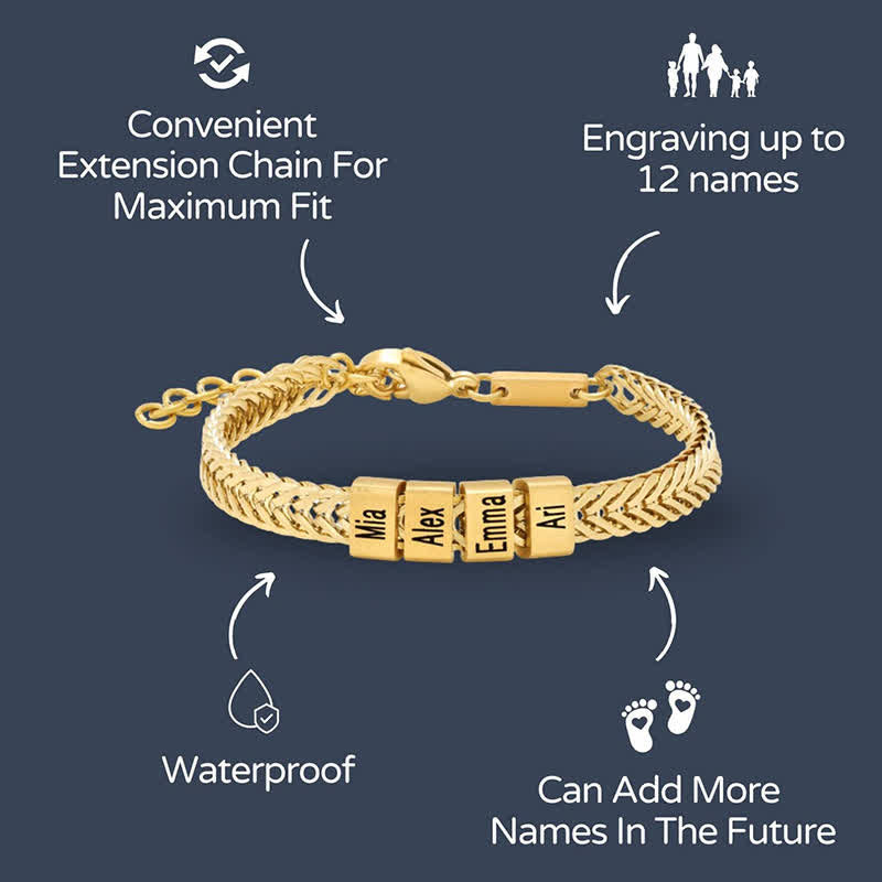 Bracelet en acier inoxydable avec perles personnalisées et nom de famille pour papa