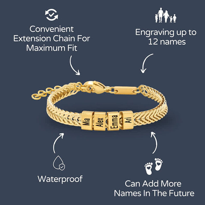 Bracelet en acier inoxydable avec perles personnalisées et nom de famille pour papa