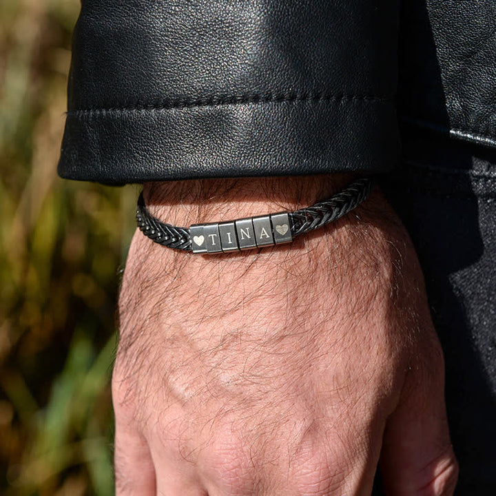 Bracelet en acier inoxydable avec perles personnalisées et nom de famille pour papa