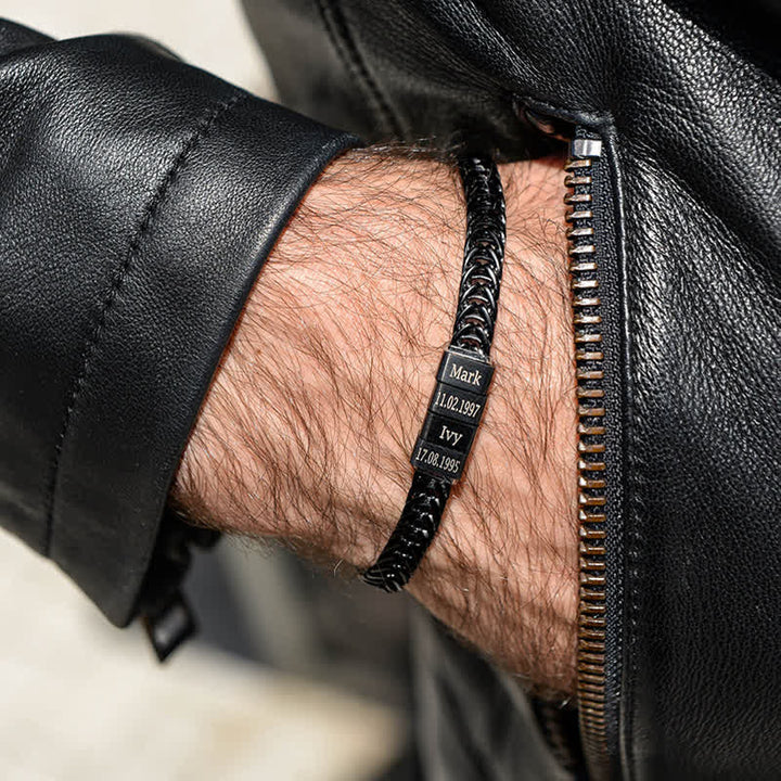 Bracelet en acier inoxydable avec perles personnalisées et nom de famille pour papa