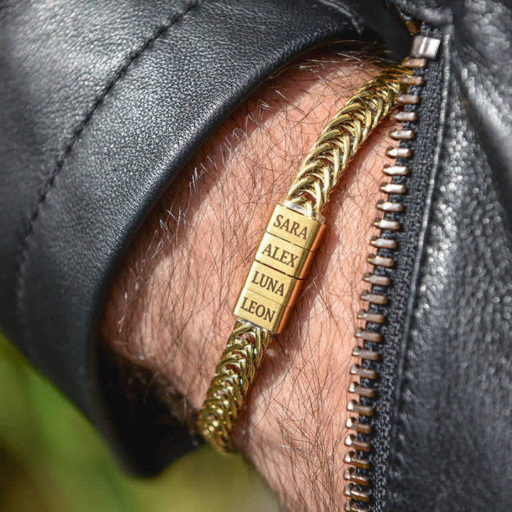 Bracelet en acier inoxydable avec perles personnalisées et nom de famille pour papa