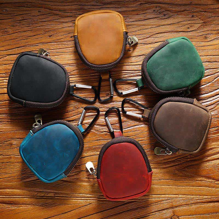 Porte-clés à fermeture éclair, coque, pièce de monnaie, sac en cuir véritable