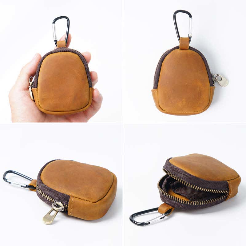 Porte-clés à fermeture éclair, coque, pièce de monnaie, sac en cuir véritable
