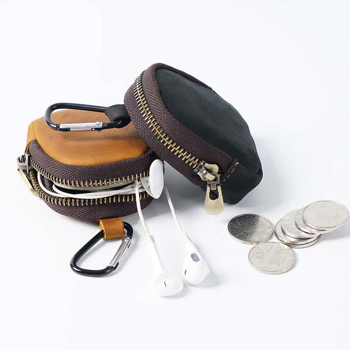 Porte-clés à fermeture éclair, coque, pièce de monnaie, sac en cuir véritable
