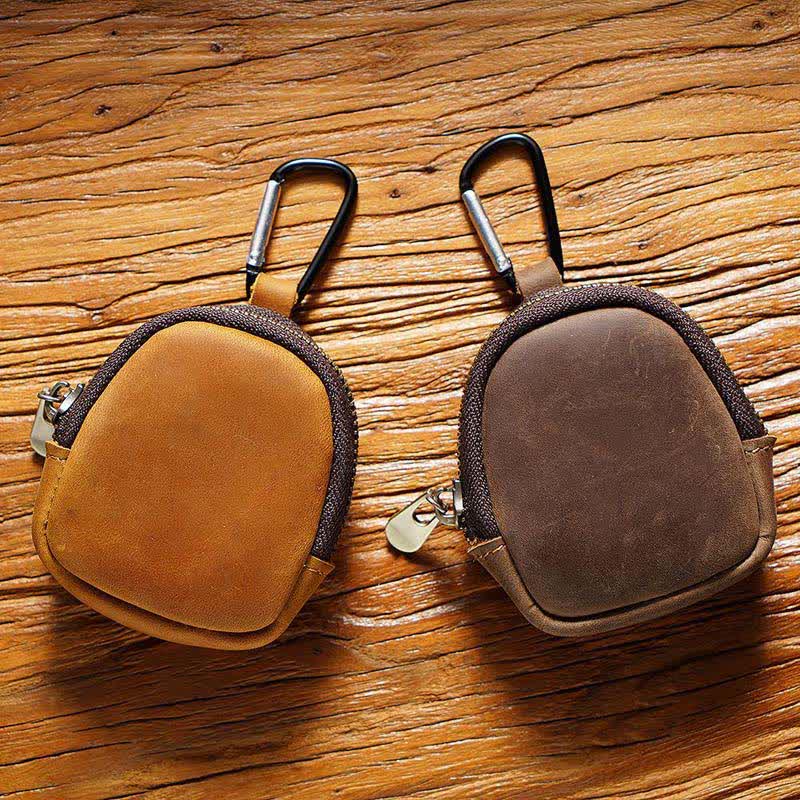 Porte-clés à fermeture éclair, coque, pièce de monnaie, sac en cuir véritable