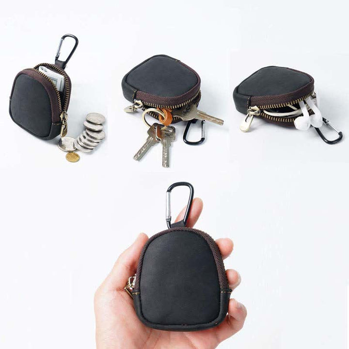 Porte-clés à fermeture éclair, coque, pièce de monnaie, sac en cuir véritable