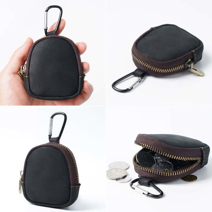 Porte-clés à fermeture éclair, coque, pièce de monnaie, sac en cuir véritable