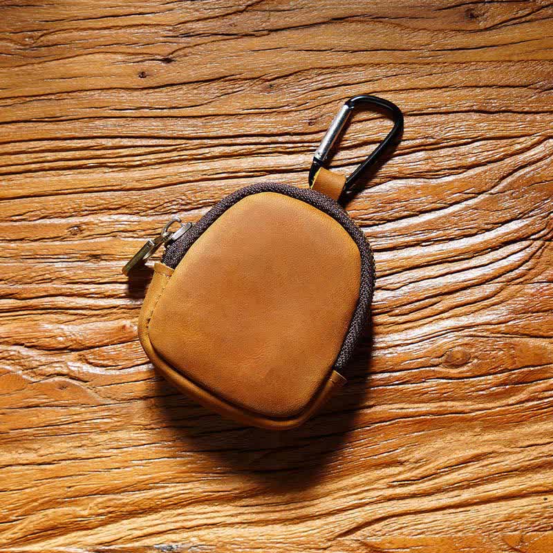 Porte-clés à fermeture éclair, coque, pièce de monnaie, sac en cuir véritable
