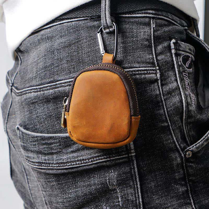Porte-clés à fermeture éclair, coque, pièce de monnaie, sac en cuir véritable