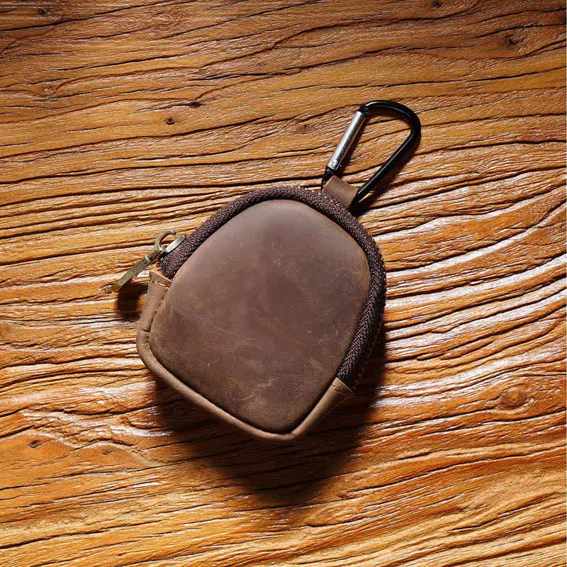 Porte-clés à fermeture éclair, coque, pièce de monnaie, sac en cuir véritable