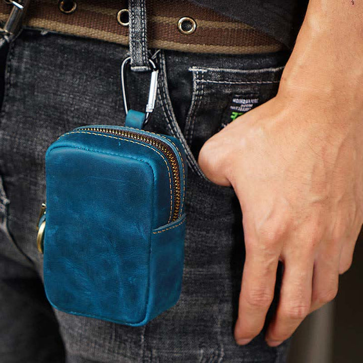 Mini sac banane Cube Outdoor Zipper Coin en cuir véritable