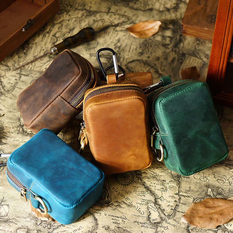 Mini sac banane Cube Outdoor Zipper Coin en cuir véritable