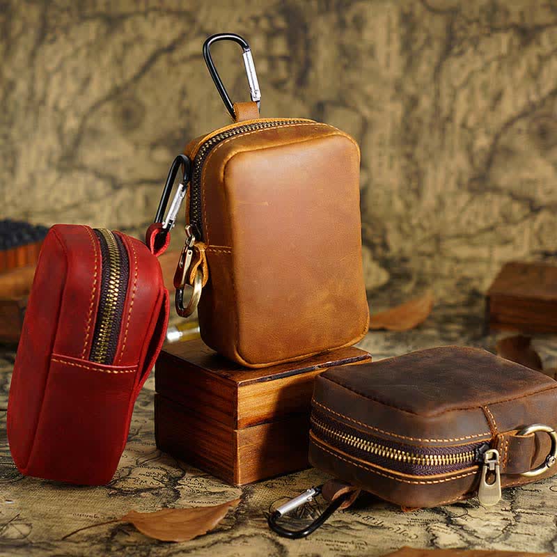 Mini sac banane Cube Outdoor Zipper Coin en cuir véritable