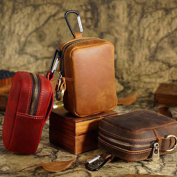 Mini sac banane Cube Outdoor Zipper Coin en cuir véritable