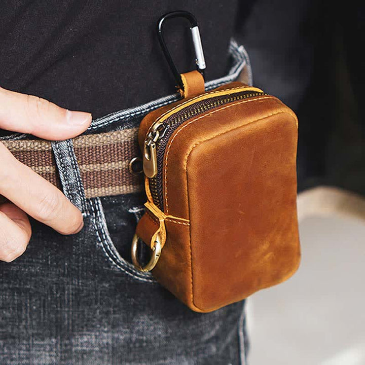 Mini sac banane Cube Outdoor Zipper Coin en cuir véritable