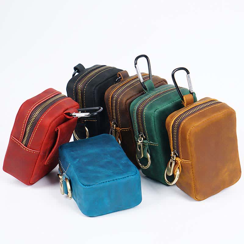 Mini sac banane Cube Outdoor Zipper Coin en cuir véritable