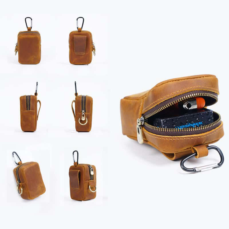 Mini sac banane Cube Outdoor Zipper Coin en cuir véritable