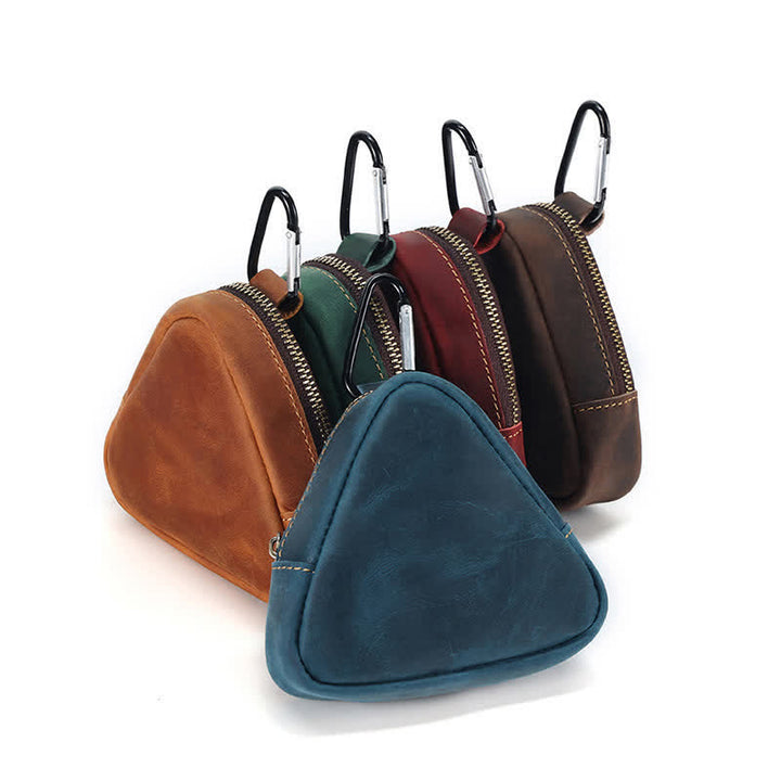 Petit portefeuille triangulaire en cuir avec poche zippée