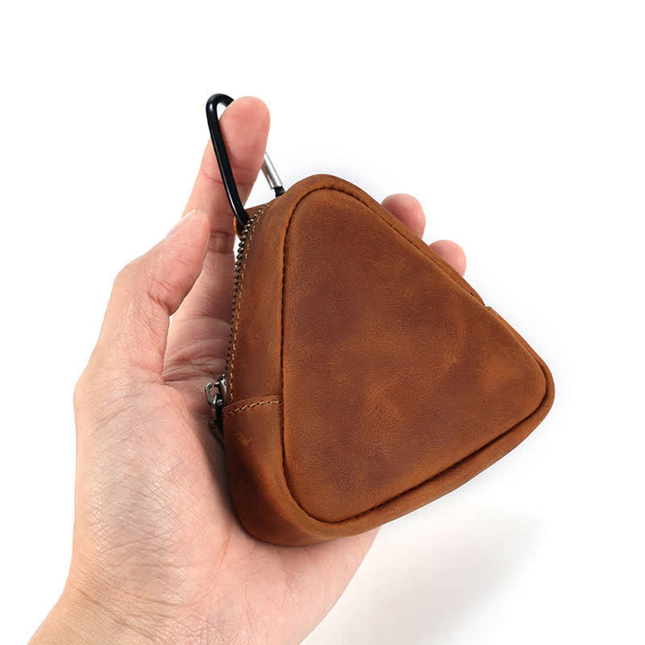Petit portefeuille triangulaire en cuir avec poche zippée