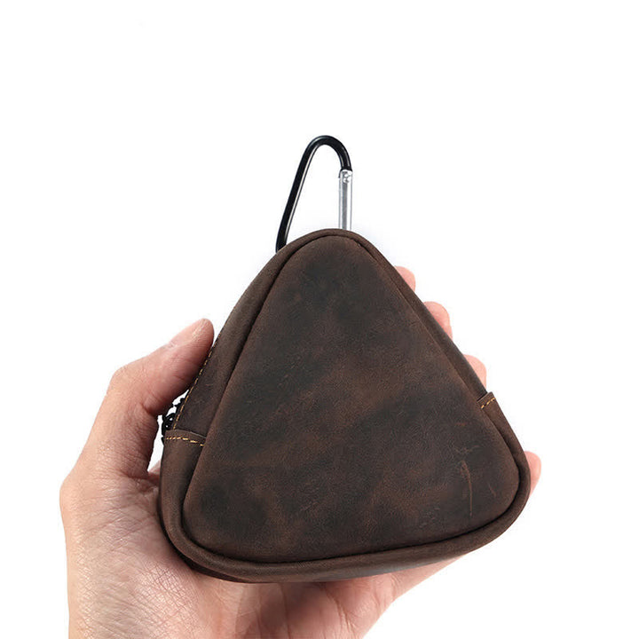 Petit portefeuille triangulaire en cuir avec poche zippée