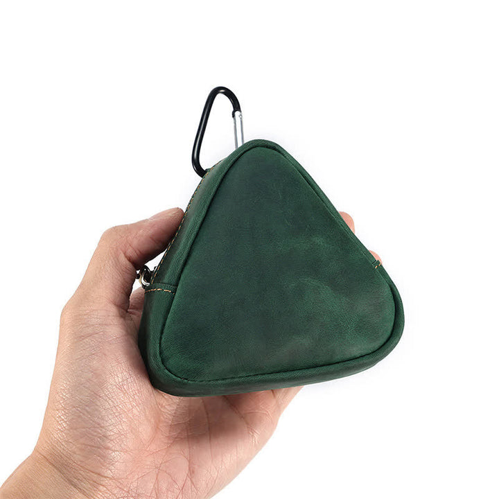 Petit portefeuille triangulaire en cuir avec poche zippée